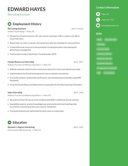 Recruiting Assistant Resume