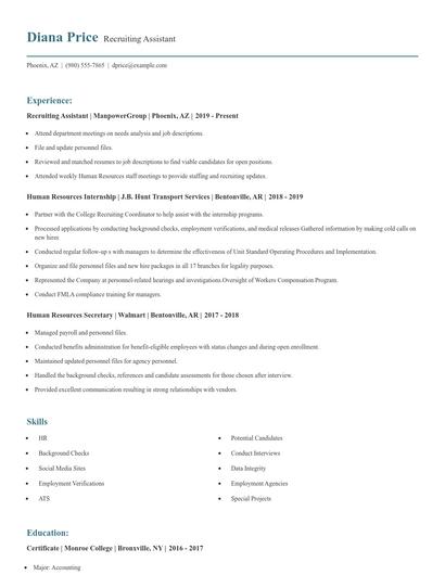 Recruiting Assistant Resume