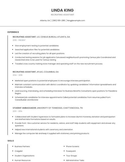 Recruiting Assistant Resume