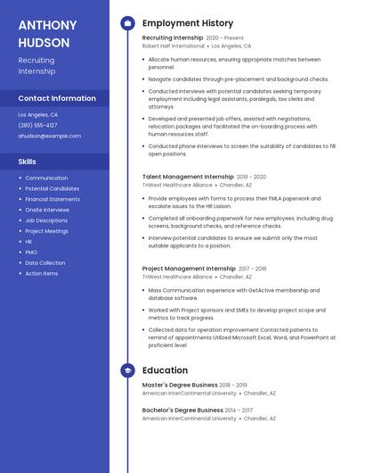 Recruiting Internship Resume