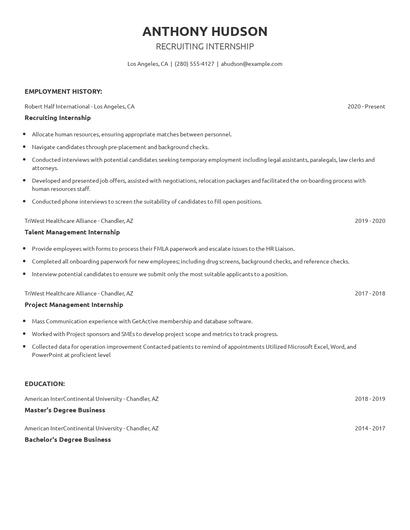 Recruiting Internship Resume