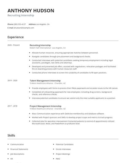 Recruiting Internship Resume
