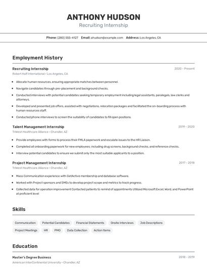 Recruiting Internship Resume
