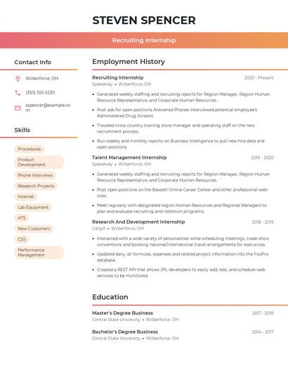 Recruiting Internship Resume