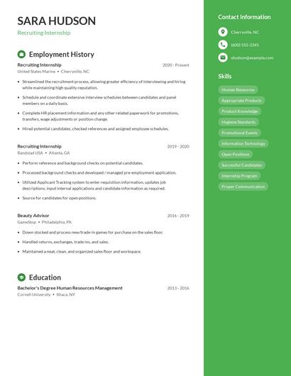 Recruiting Internship Resume