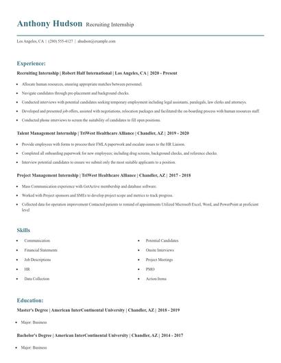 Recruiting Internship Resume