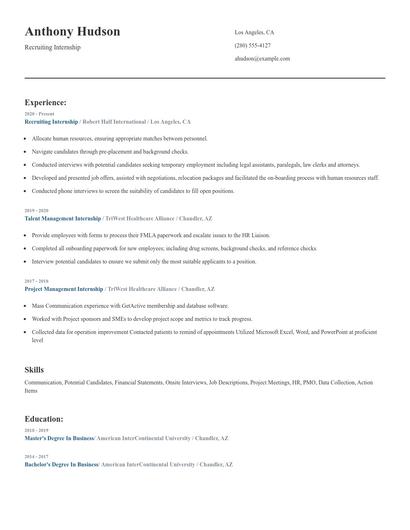 Recruiting Internship Resume