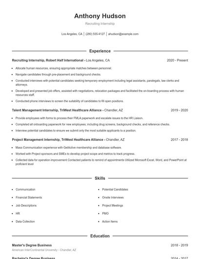 Recruiting Internship Resume