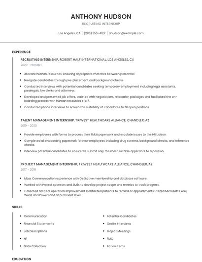 Recruiting Internship Resume