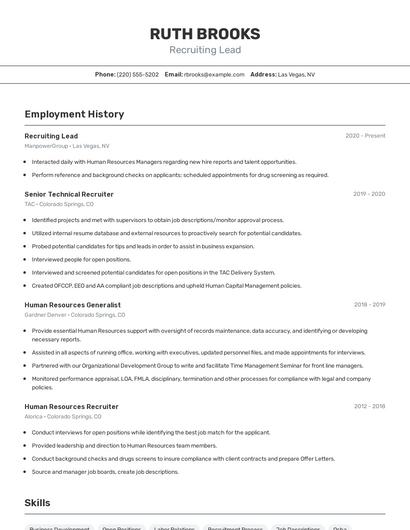Recruiting Lead Resume