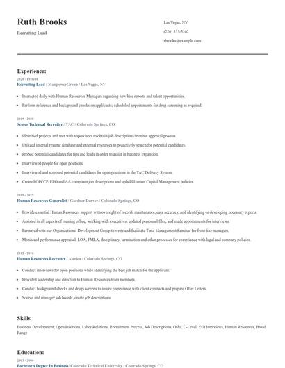 Recruiting Lead Resume