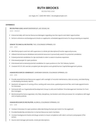 Recruiting Lead Resume