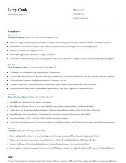 Recruitment Director Resume