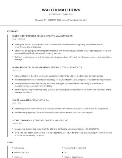 Recruitment Director Resume