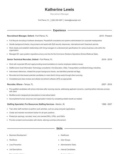 Recruitment Manager Resume
