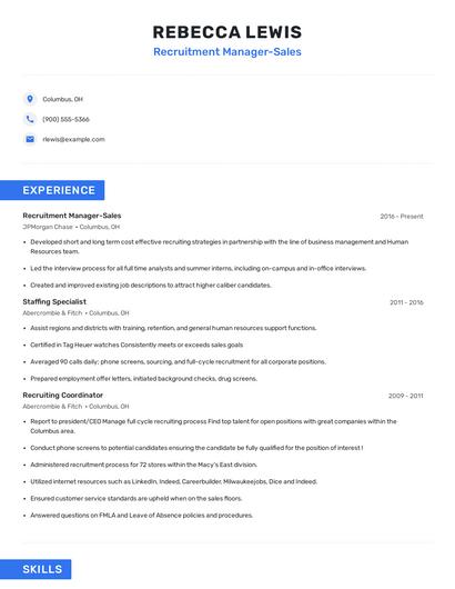 Recruitment Manager-Sales Resume