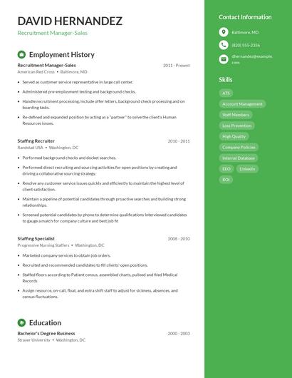 Recruitment Manager-Sales Resume