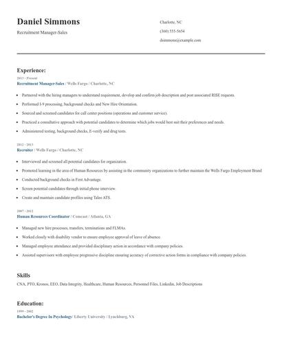 Recruitment Manager-Sales Resume