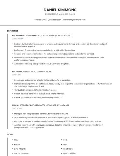 Recruitment Manager-Sales Resume