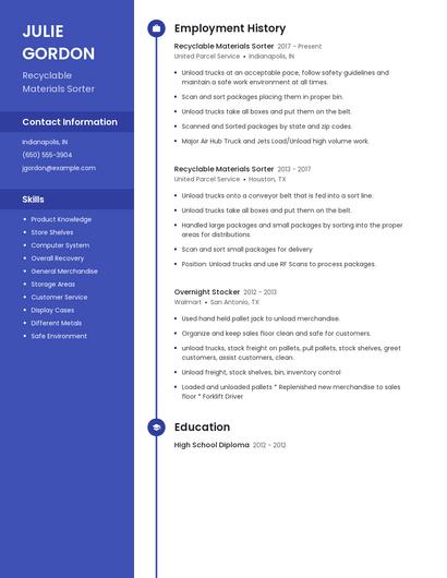 Recyclable Materials Sorter Resume