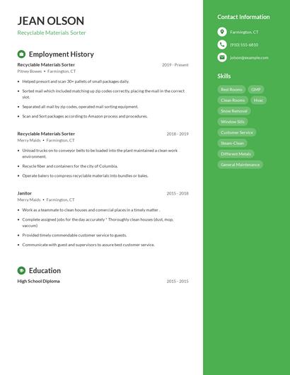 Recyclable Materials Sorter Resume