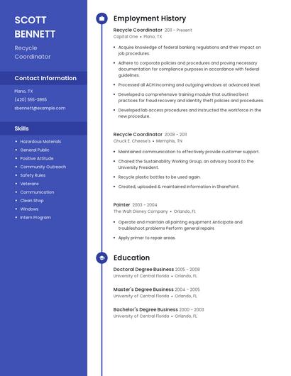 Recycle Coordinator Resume