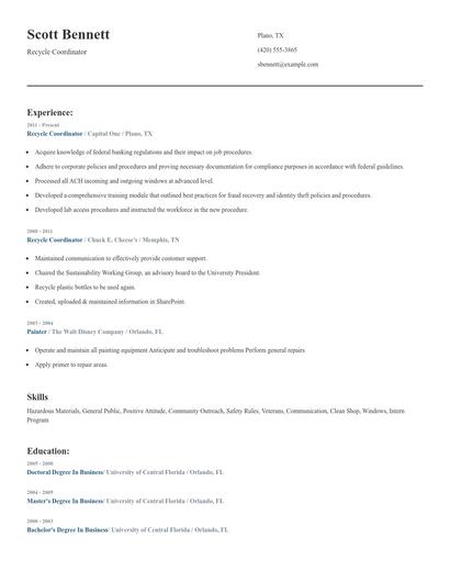 Recycle Coordinator Resume