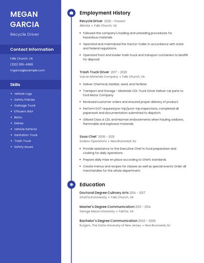 Recycle Driver Resume