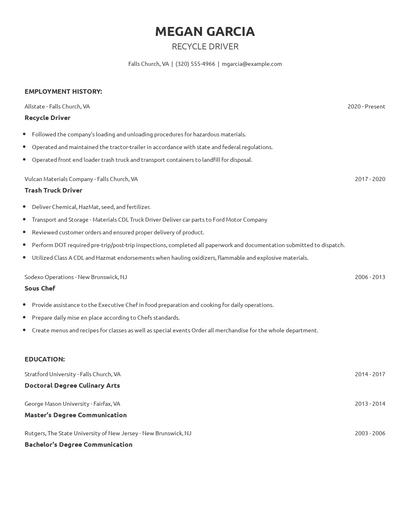 Recycle Driver Resume