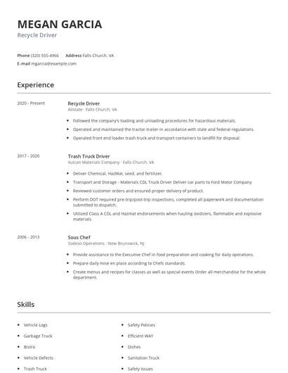 Recycle Driver Resume