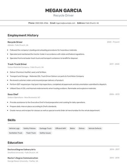 Recycle Driver Resume