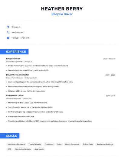 Recycle Driver Resume
