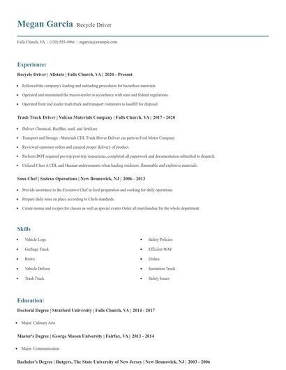 Recycle Driver Resume