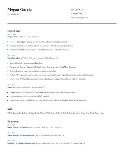 Recycle Driver Resume