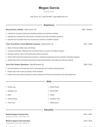 Recycle Driver Resume