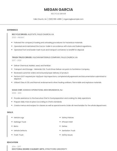 Recycle Driver Resume
