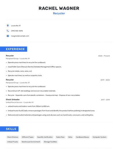 Recycler Resume