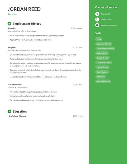 Recycler Resume