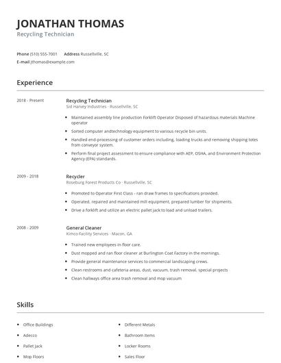 Recycling Technician Resume