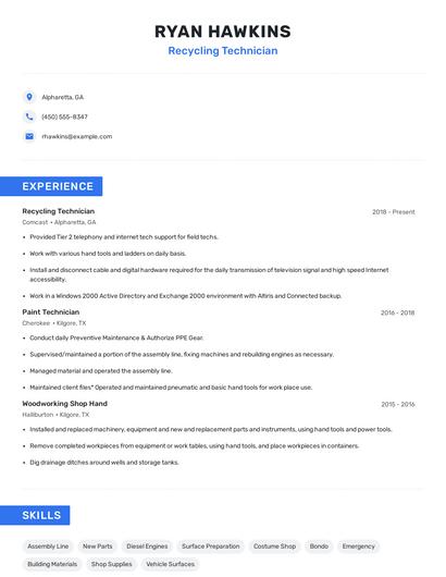 Recycling Technician Resume