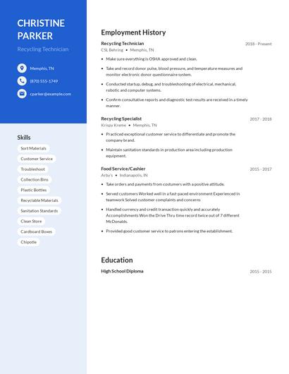 Recycling Technician Resume