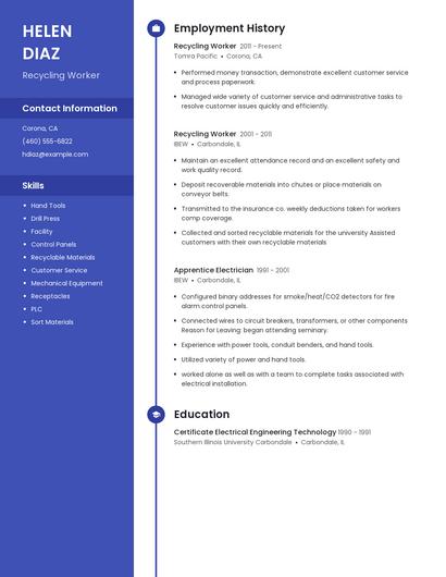 Recycling Worker Resume