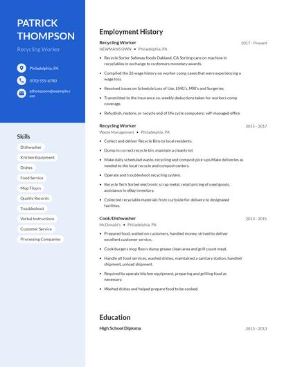 Recycling Worker Resume