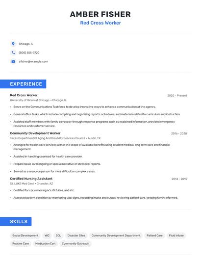 Red Cross Worker Resume