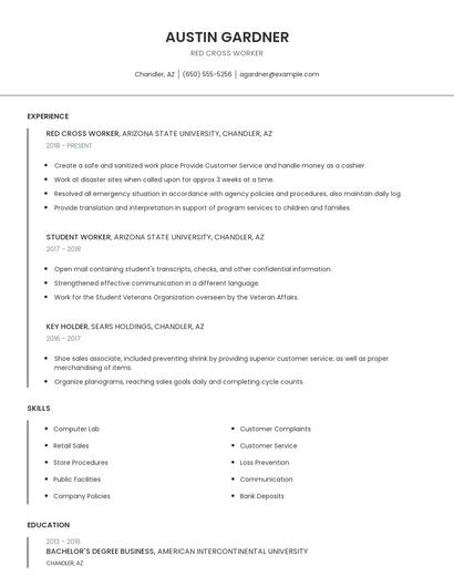 Red Cross Worker Resume