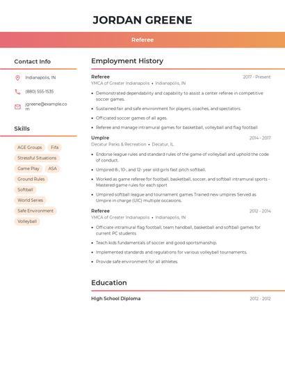 Referee Resume
