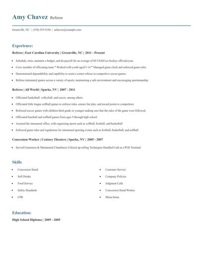 Referee Resume