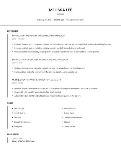 Referee Resume