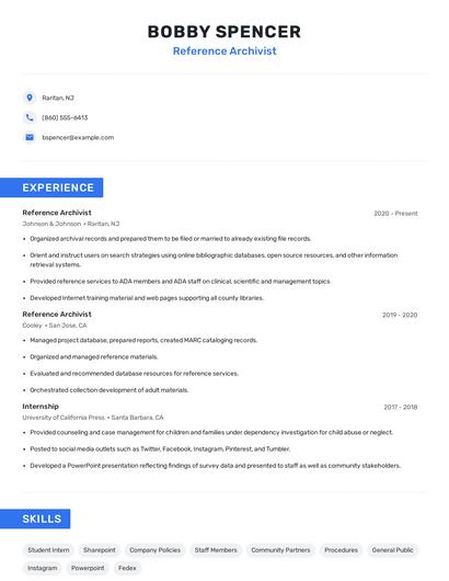 Reference Archivist Resume
