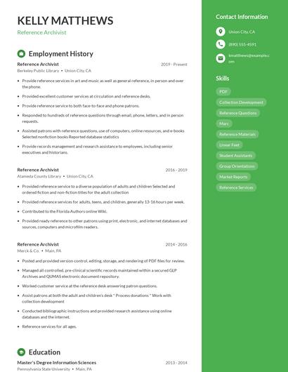 Reference Archivist Resume